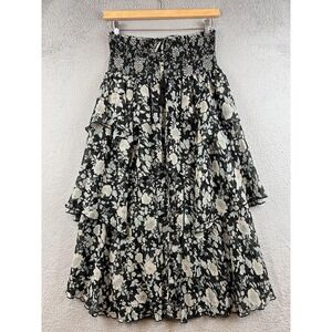 Denim & Supply Ralph Lauren Skirt Womens M Black Floral Boho Peasant Long Ruffle